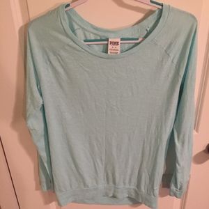 Light Blue Pink Long Sleeve Crew Neck Shirt Size M